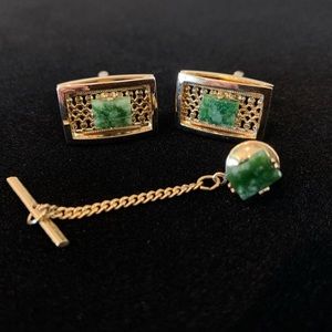 Gold Tone Cufflink and Tie Tack Set